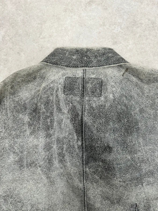 1990s Dolce & Gabbana Grey Eroded Grained Leather Jacket sWqhngK 6