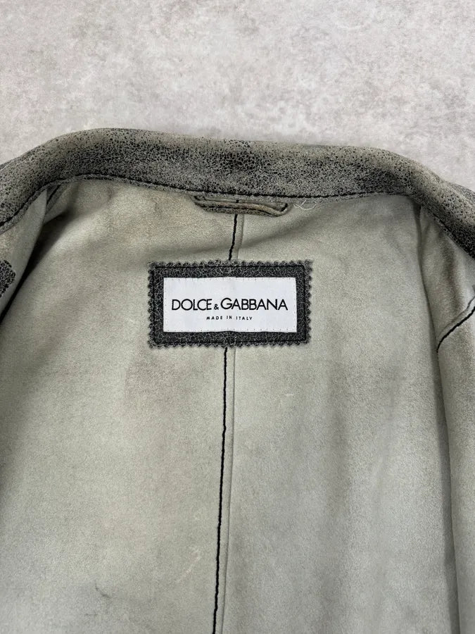 1990s Dolce & Gabbana Grey Eroded Grained Leather Jacket sWqhngK 9