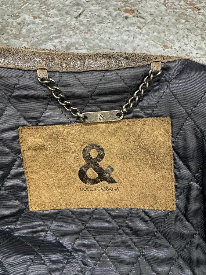 1990s Dolce & Gabbana Grey Raw Biker Leather Jacket dqVDiKW 8