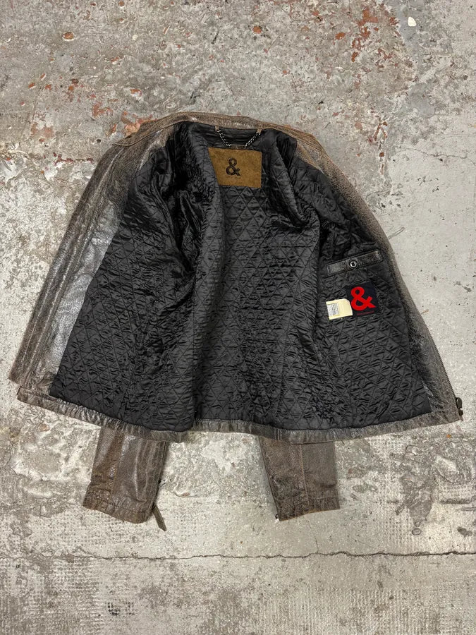 1990s Dolce & Gabbana Grey Raw Biker Leather Jacket dqVDiKW 6