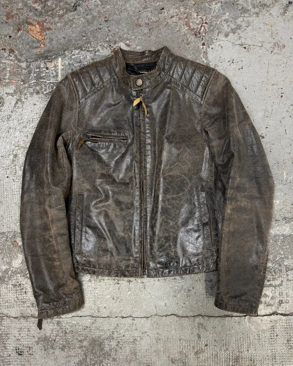 1990s Dolce & Gabbana Grey Raw Biker Leather Jacket dqVDiKW 0