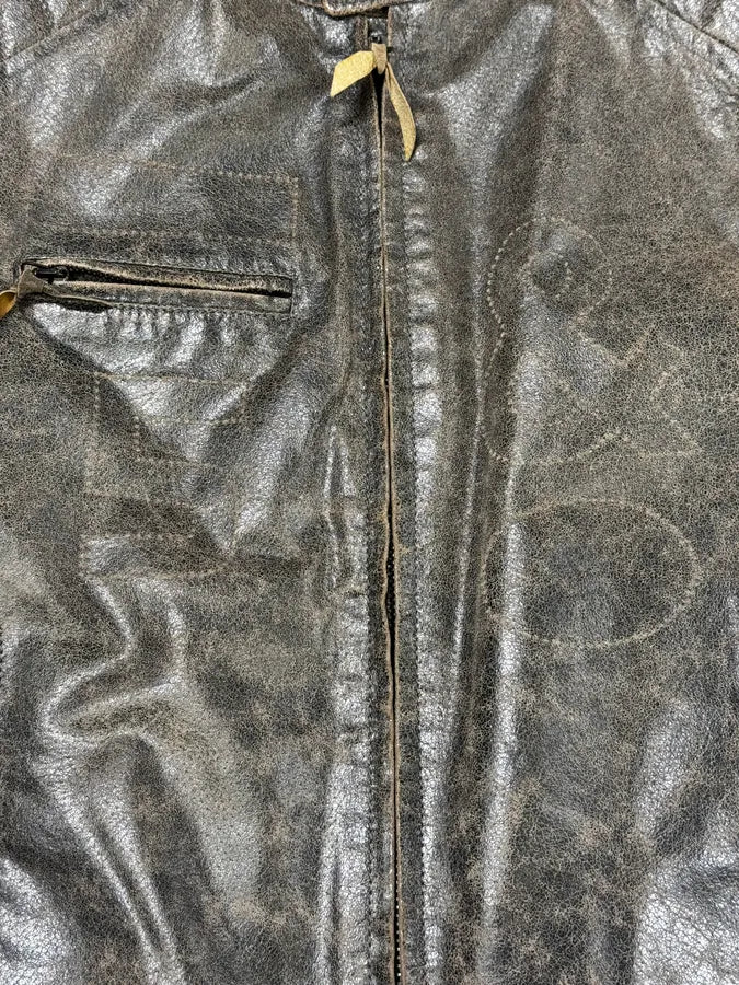 1990s Dolce & Gabbana Grey Raw Biker Leather Jacket dqVDiKW 7