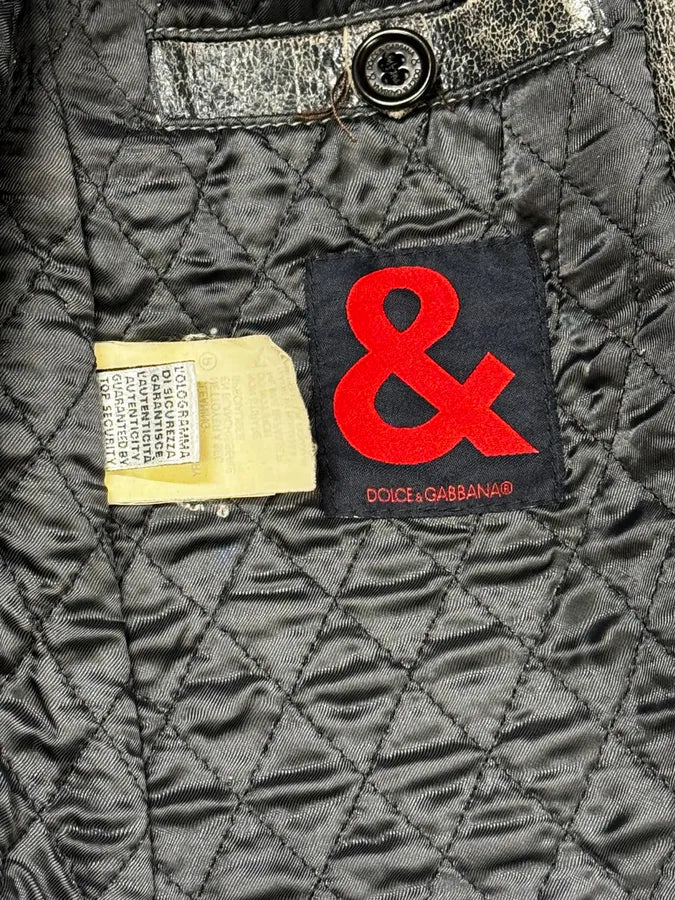 1990s Dolce & Gabbana Grey Raw Biker Leather Jacket dqVDiKW 9