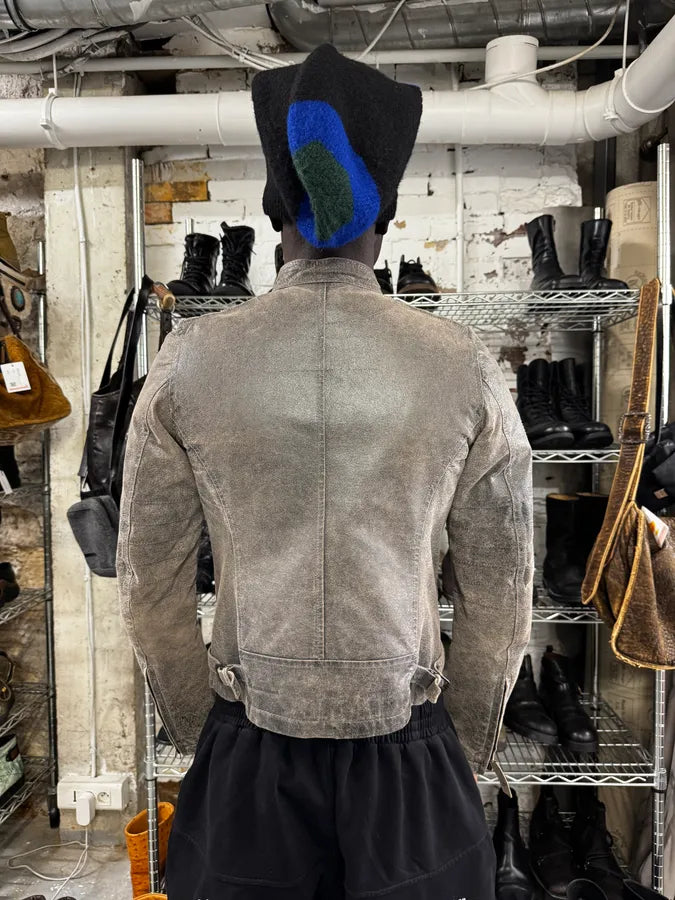 1990s Dolce & Gabbana Grey Raw Biker Leather Jacket dqVDiKW 4