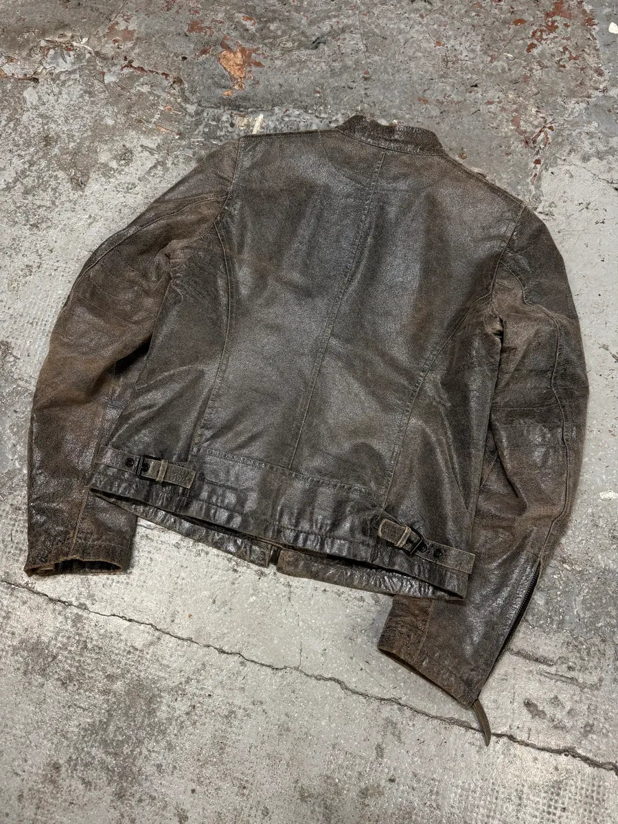 1990s Dolce & Gabbana Grey Raw Biker Leather Jacket dqVDiKW 5