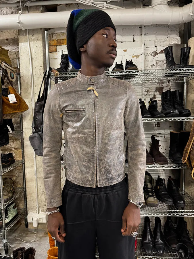 1990s Dolce & Gabbana Grey Raw Biker Leather Jacket dqVDiKW 1