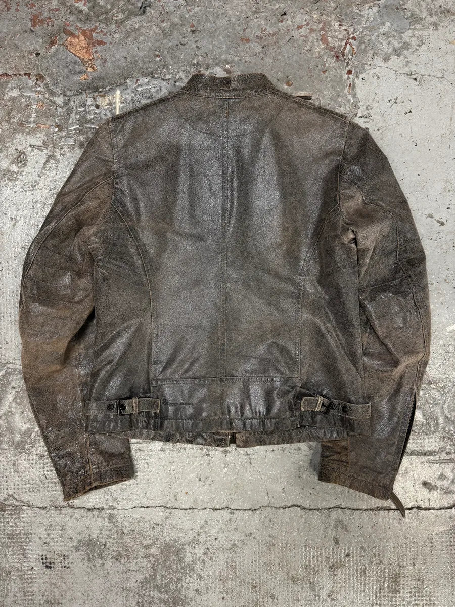 1990s Dolce & Gabbana Grey Raw Biker Leather Jacket dqVDiKW 3