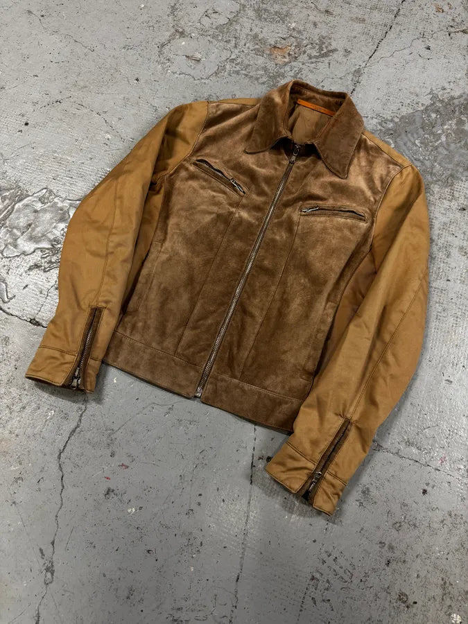 1990s Dolce & Gabbana Hybird Camel Suede Leather Jacket SqNHiHF 2
