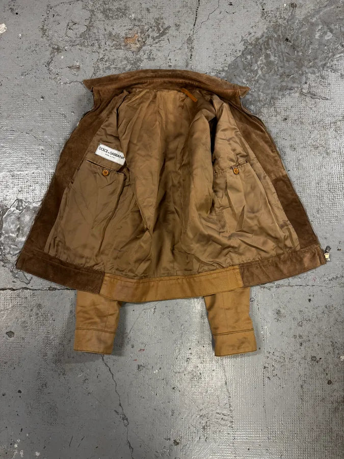 1990s Dolce & Gabbana Hybird Camel Suede Leather Jacket SqNHiHF 6