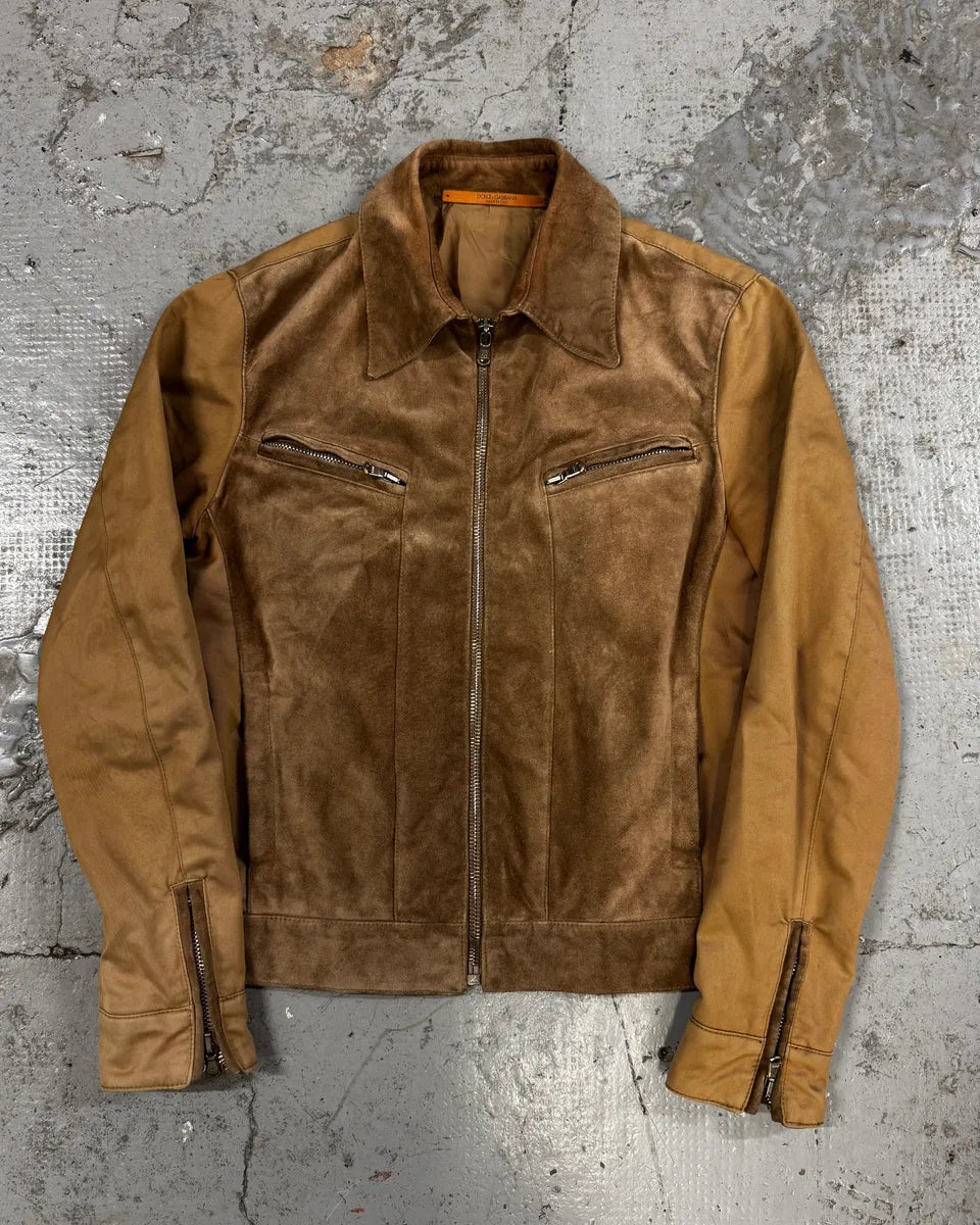 1990s Dolce & Gabbana Hybird Camel Suede Leather Jacket SqNHiHF 0