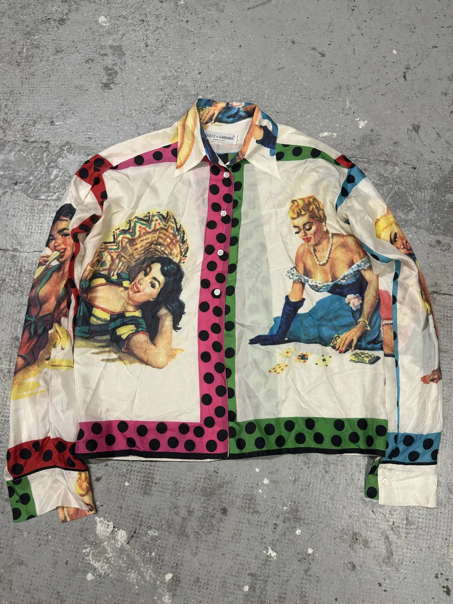 1990s Dolce & Gabbana Irresistible Ladies White Multicolor Shirt (M/L) IMsGXAe 0