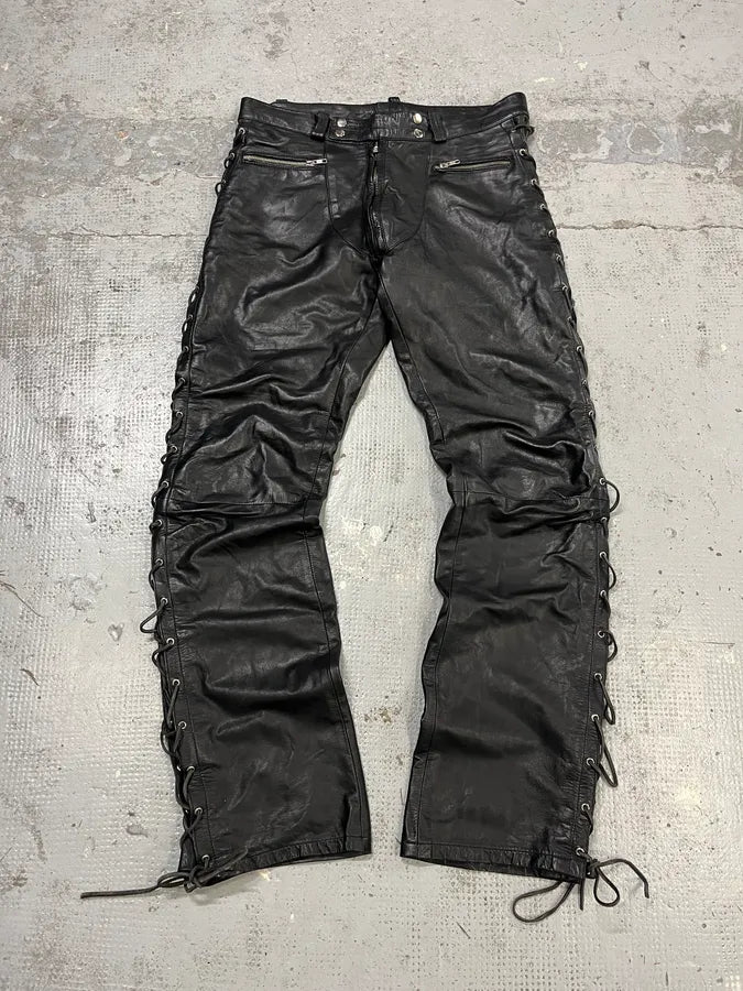 1990s Dolce & Gabbana Lace-Up Black Leather Pants bwLMLkv 0