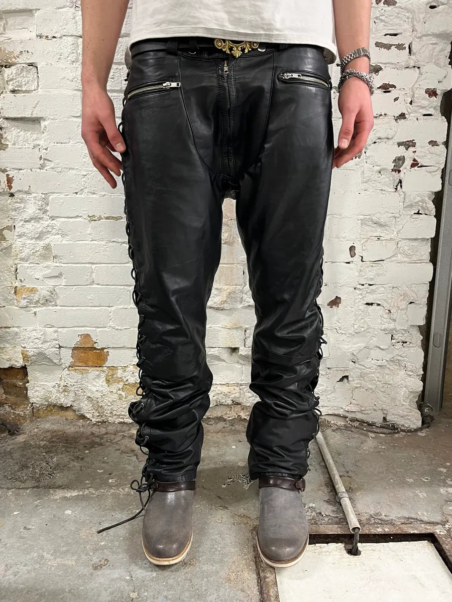 1990s Dolce & Gabbana Lace-Up Black Leather Pants bwLMLkv 1