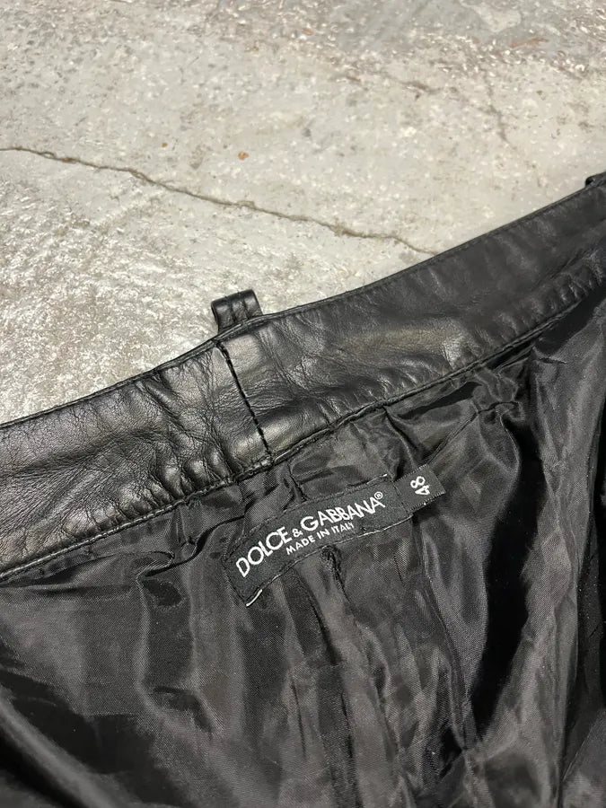 1990s Dolce & Gabbana Lace-Up Black Leather Pants bwLMLkv 10