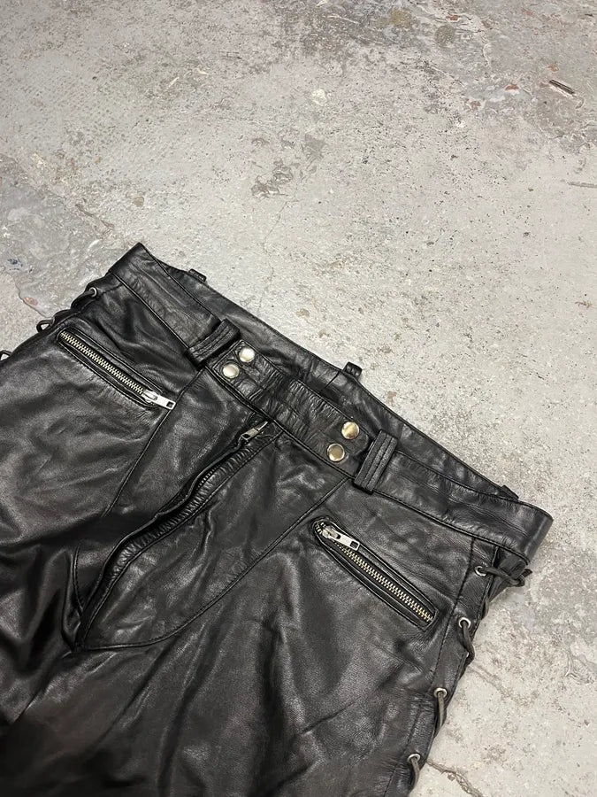 1990s Dolce & Gabbana Lace-Up Black Leather Pants bwLMLkv 5