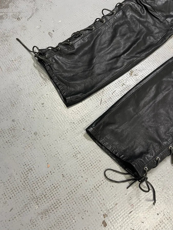 1990s Dolce & Gabbana Lace-Up Black Leather Pants bwLMLkv 6