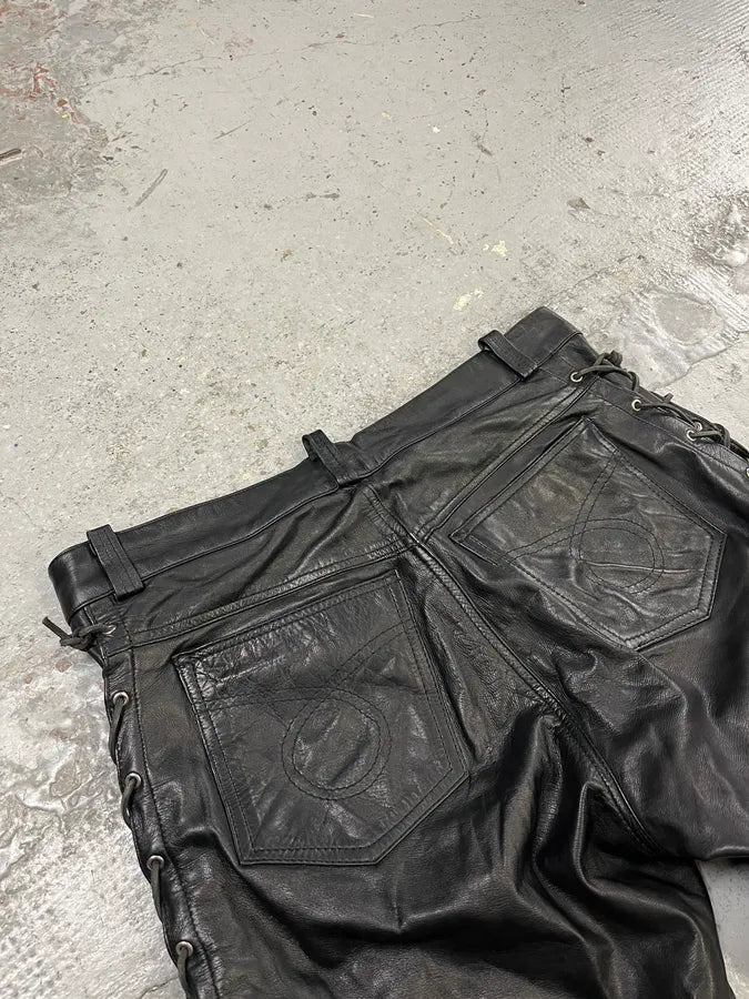 1990s Dolce & Gabbana Lace-Up Black Leather Pants bwLMLkv 8