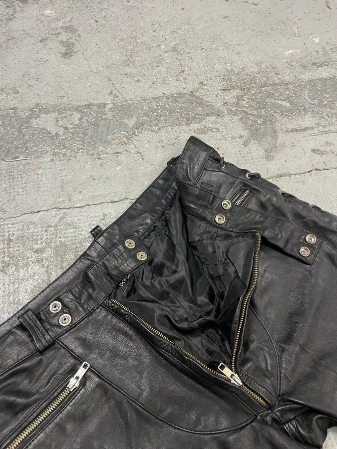 1990s Dolce & Gabbana Lace-Up Black Leather Pants bwLMLkv 9