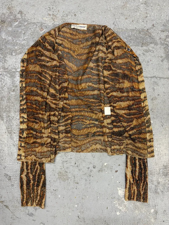 1990s Dolce & Gabbana Leopard Zebra Trompe L’oeil Cardigan wQlefFv 6