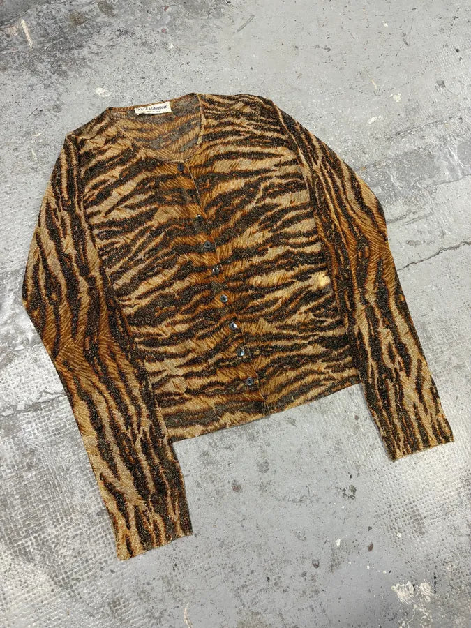 1990s Dolce & Gabbana Leopard Zebra Trompe L’oeil Cardigan wQlefFv 3