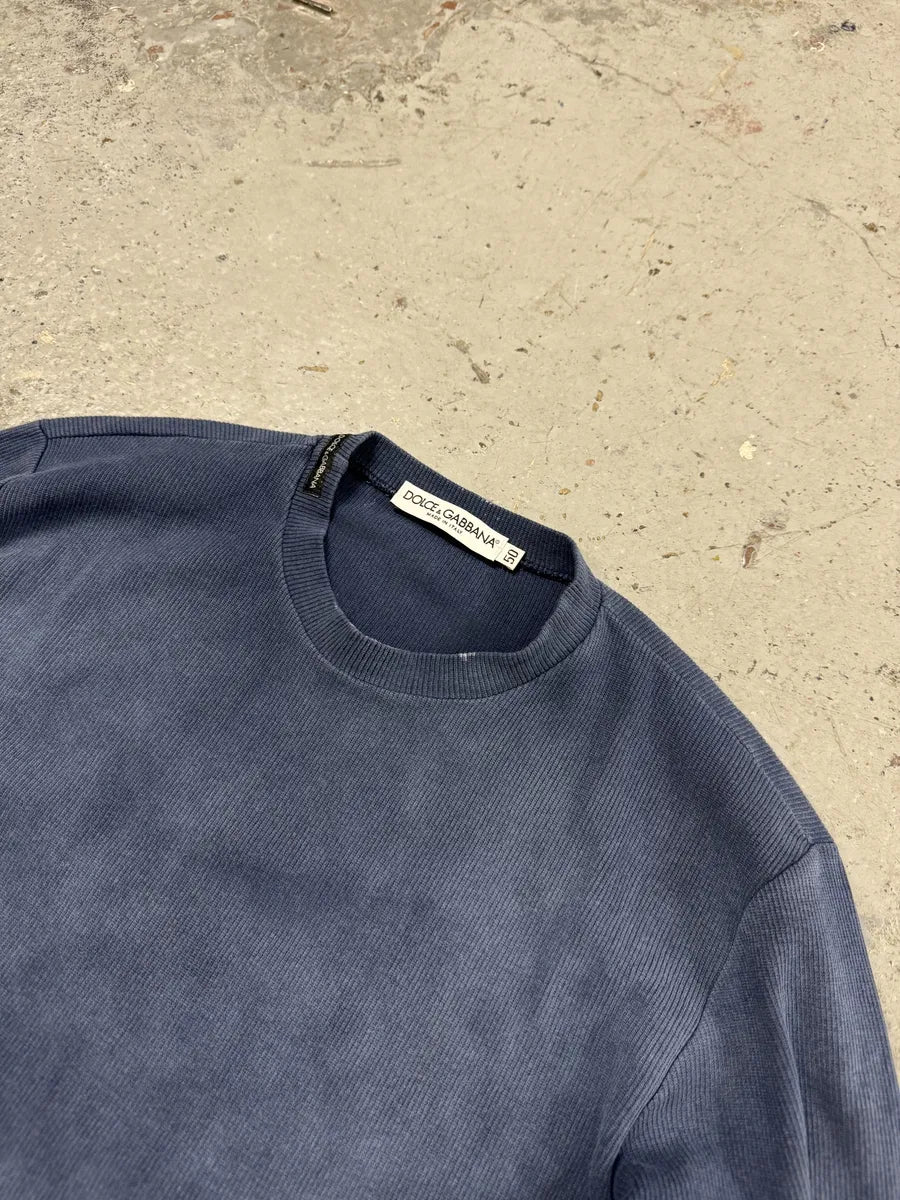 1990s Dolce & Gabbana Navy Faded Blue Knit Sweater PkqDwRY 6