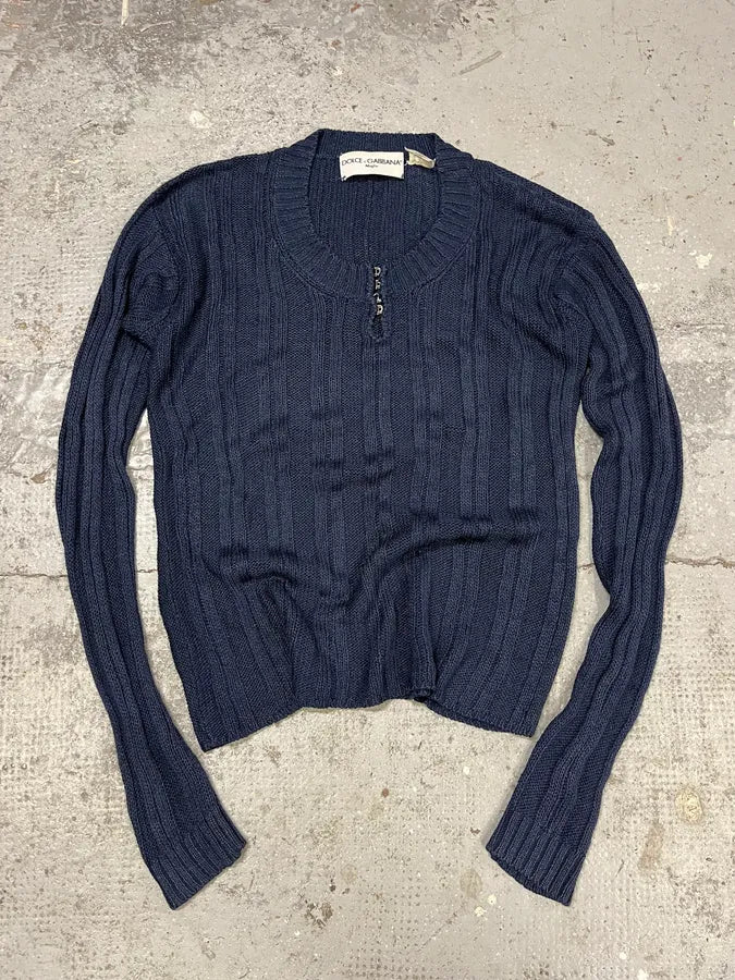 1990s Dolce & Gabbana Navy Wool Sweater (M) lxkXjyf 0