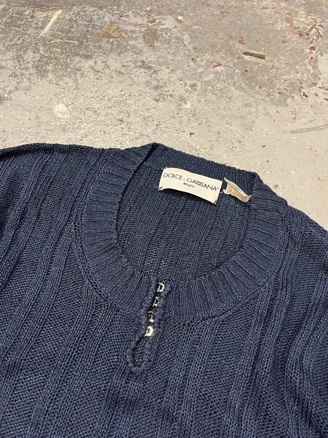 1990s Dolce & Gabbana Navy Wool Sweater (M) lxkXjyf 4