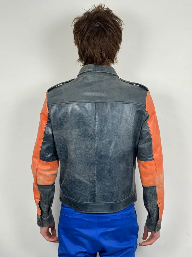 1990s Dolce & Gabbana Orange & Navy Cropped Leather Premium Jacket LOtvRIp 2