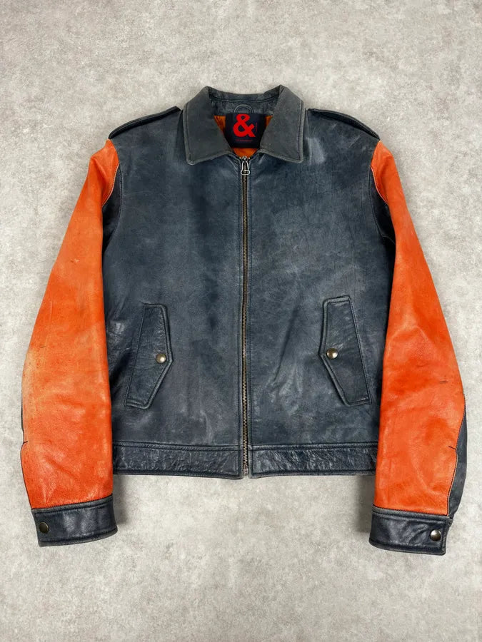 1990s Dolce & Gabbana Orange & Navy Cropped Leather Premium Jacket LOtvRIp 0