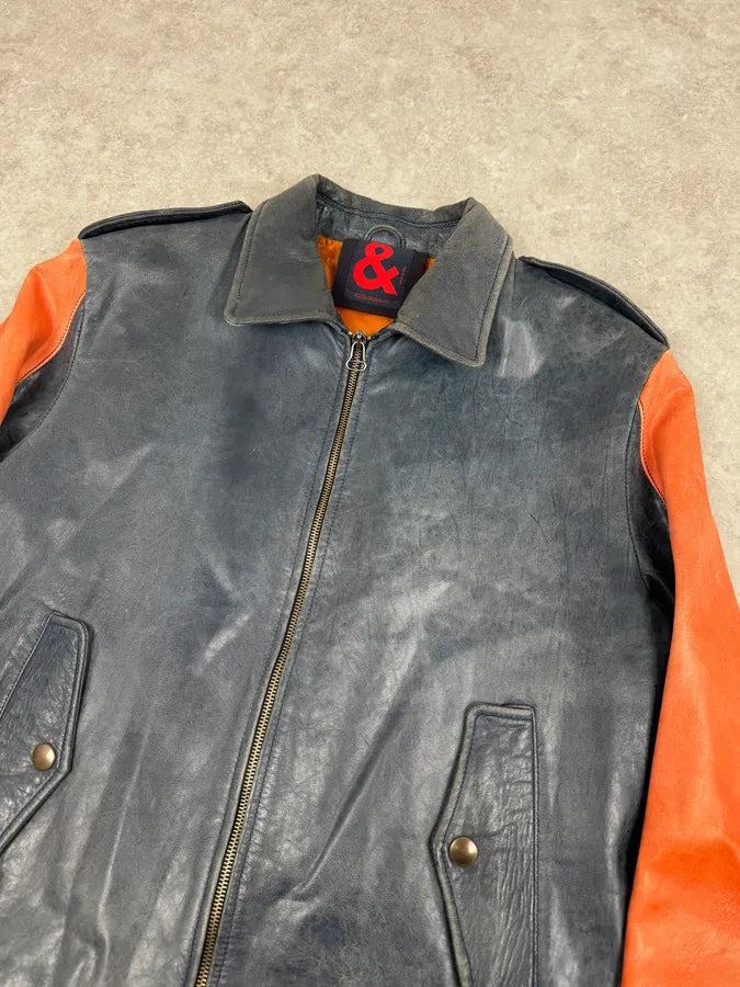 1990s Dolce & Gabbana Orange & Navy Cropped Leather Premium Jacket LOtvRIp 4