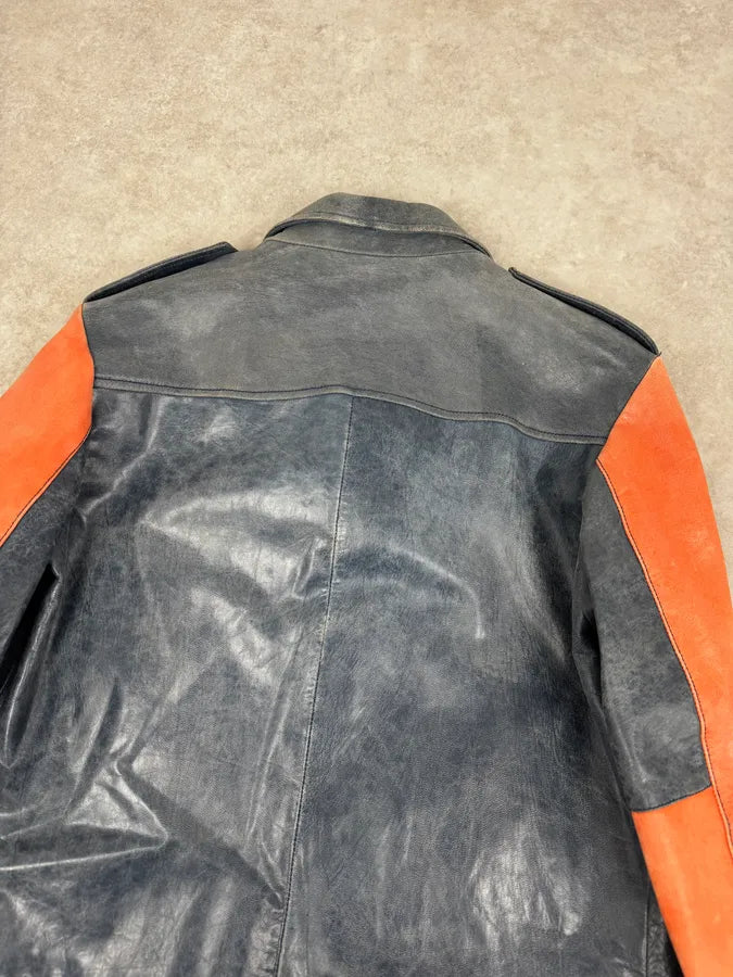 1990s Dolce & Gabbana Orange & Navy Cropped Leather Premium Jacket LOtvRIp 5