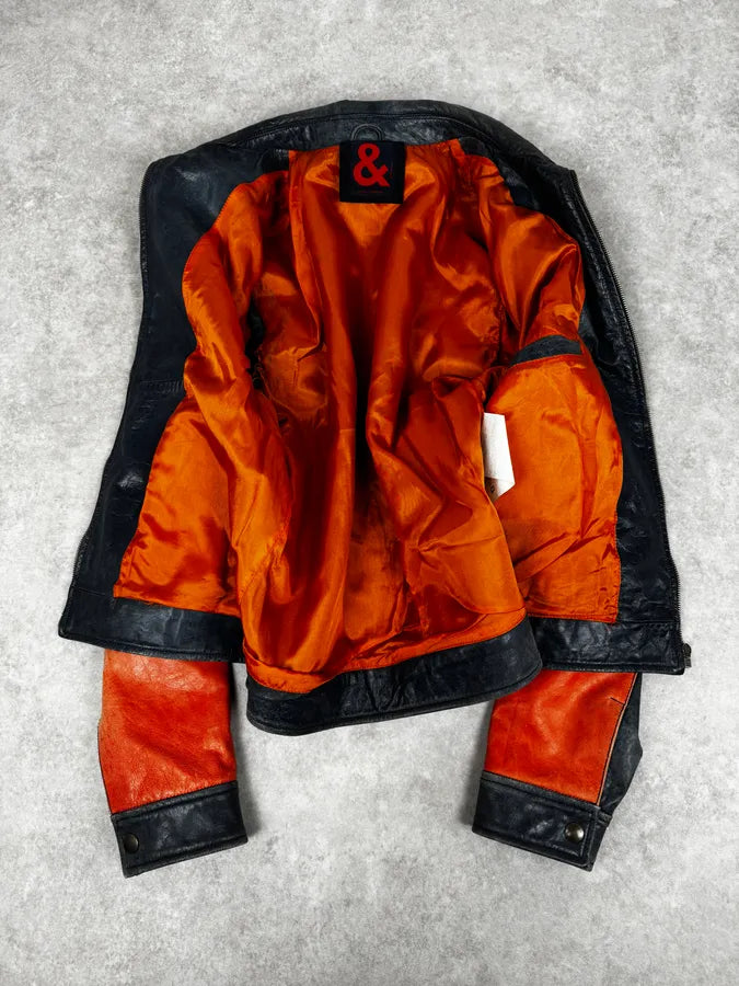 1990s Dolce & Gabbana Orange & Navy Cropped Leather Premium Jacket LOtvRIp 6