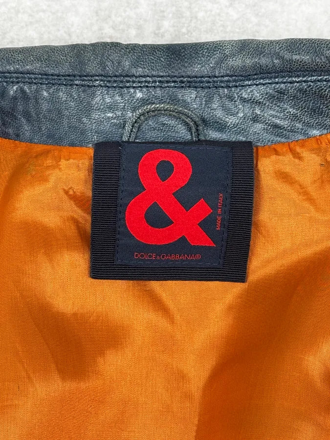 1990s Dolce & Gabbana Orange & Navy Cropped Leather Premium Jacket LOtvRIp 10