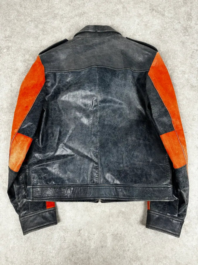 1990s Dolce & Gabbana Orange & Navy Cropped Leather Premium Jacket LOtvRIp 3