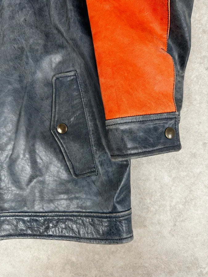 1990s Dolce & Gabbana Orange & Navy Cropped Leather Premium Jacket LOtvRIp 7