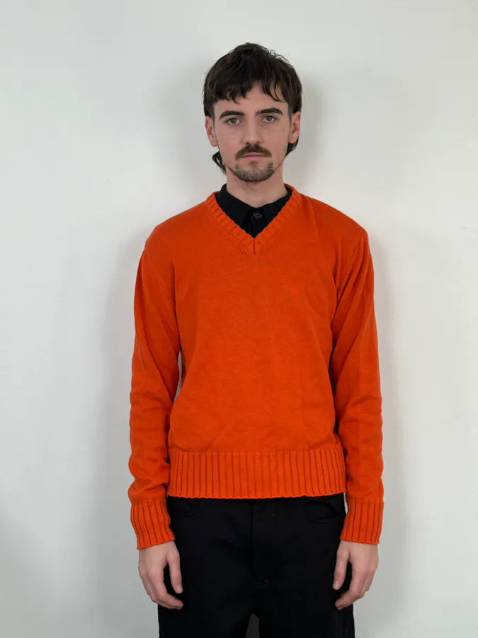 1990s Dolce & Gabbana Orange V Neck Wool Sweater xpOwGps 1