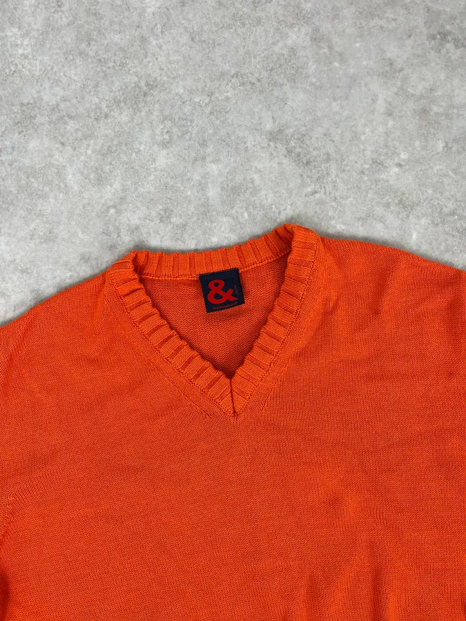 1990s Dolce & Gabbana Orange V Neck Wool Sweater xpOwGps 4