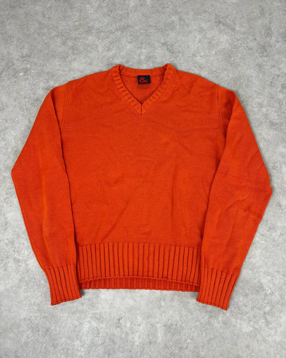 1990s Dolce & Gabbana Orange V Neck Wool Sweater xpOwGps 0
