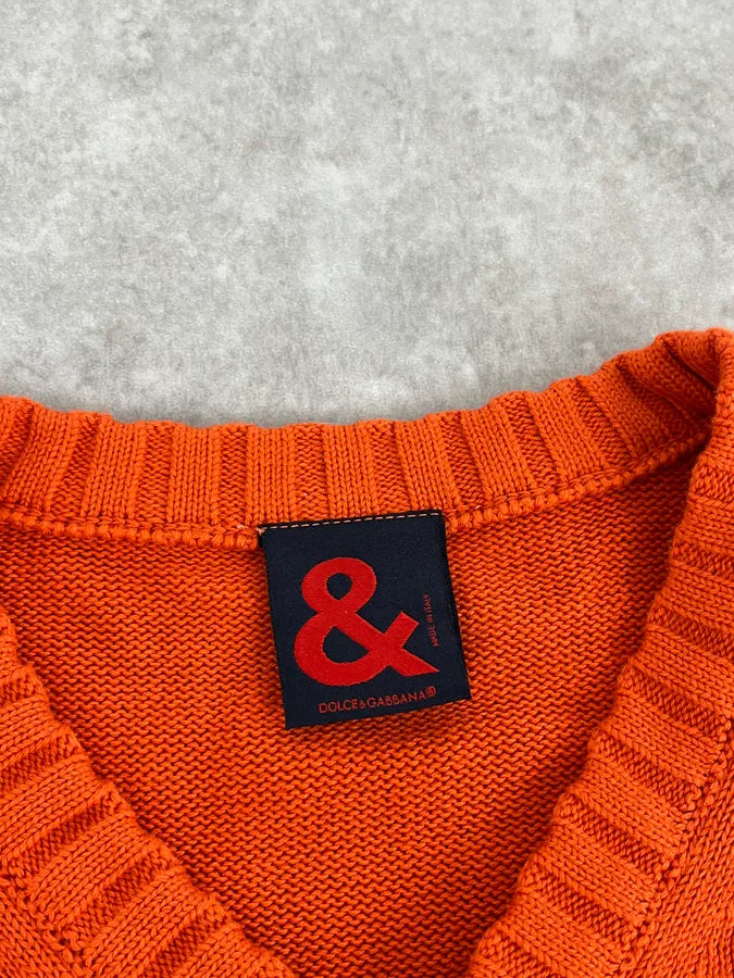 1990s Dolce & Gabbana Orange V Neck Wool Sweater xpOwGps 8