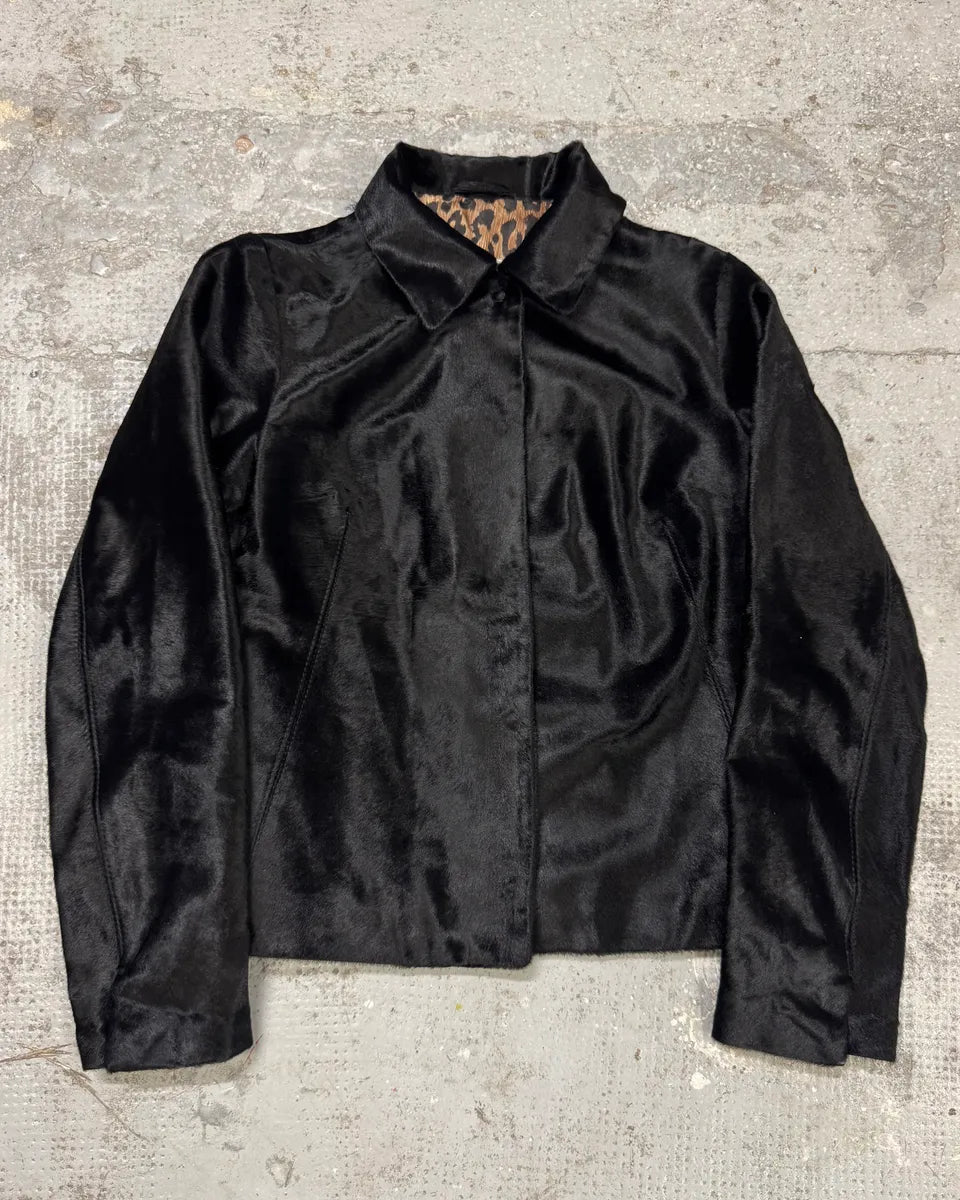 1990s Dolce & Gabbana Pony Hair Black Leather Jacket oKWpvTs 0