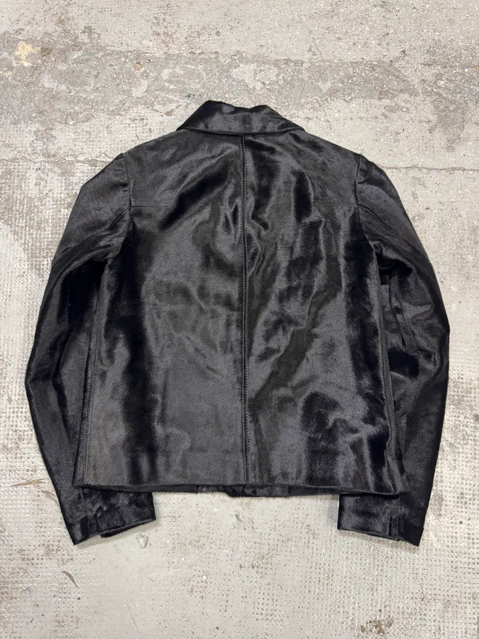 1990s Dolce & Gabbana Pony Hair Black Leather Jacket oKWpvTs 2