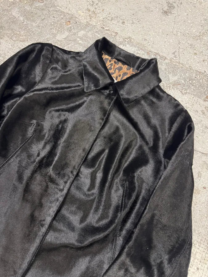 1990s Dolce & Gabbana Pony Hair Black Leather Jacket oKWpvTs 3