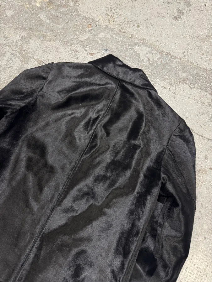 1990s Dolce & Gabbana Pony Hair Black Leather Jacket oKWpvTs 6