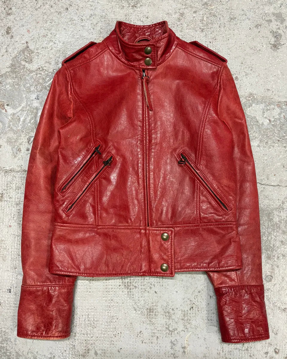 1990s Dolce & Gabbana Red Biker Leather Jacket ICeuiGT 0
