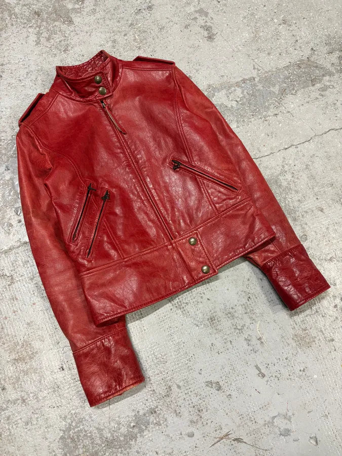 1990s Dolce & Gabbana Red Biker Leather Jacket ICeuiGT 1