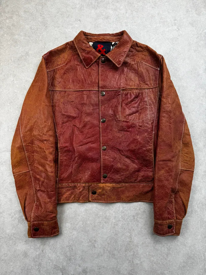 1990s Dolce & Gabbana Red Eroded Buttoned Leather Jacket KswVWxw 1