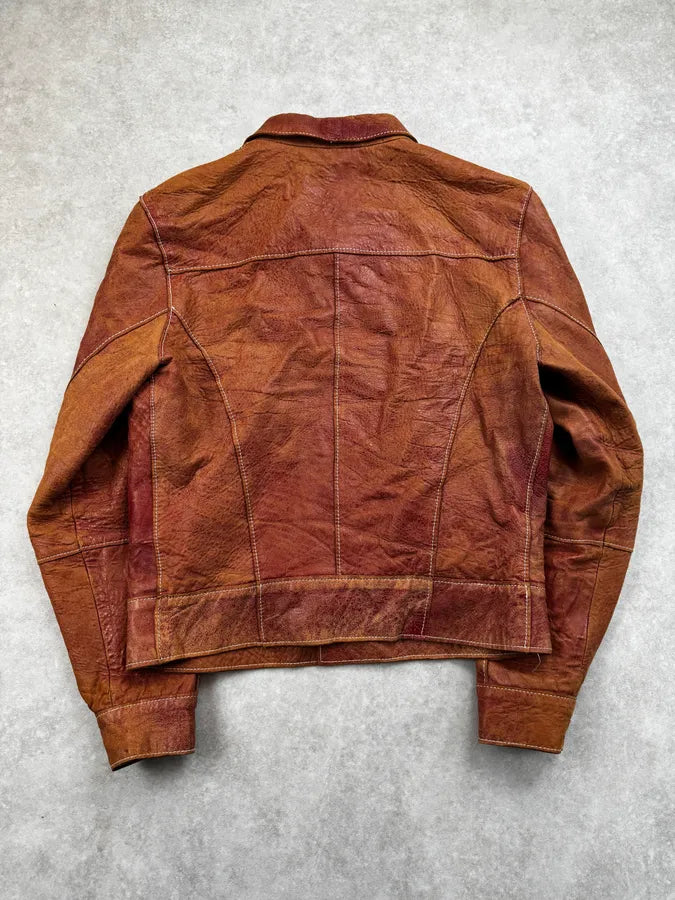 1990s Dolce & Gabbana Red Eroded Buttoned Leather Jacket KswVWxw 2