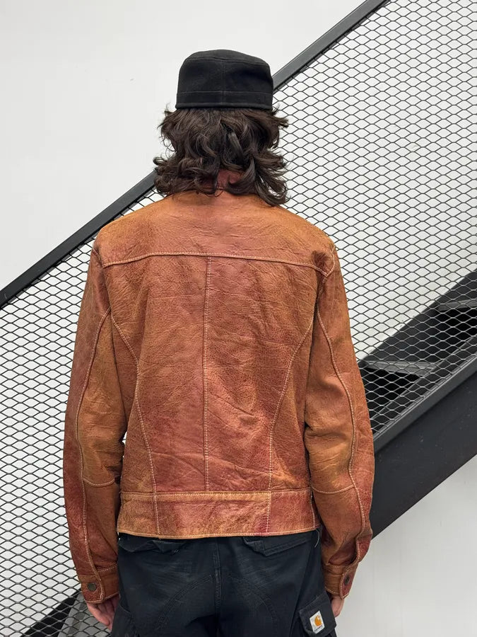 1990s Dolce & Gabbana Red Eroded Buttoned Leather Jacket KswVWxw 3