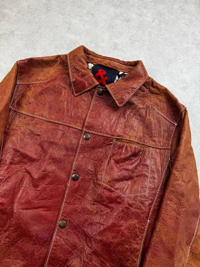1990s Dolce & Gabbana Red Eroded Buttoned Leather Jacket KswVWxw 4