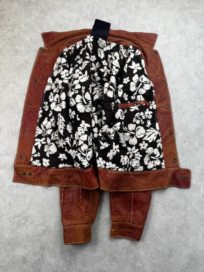 1990s Dolce & Gabbana Red Eroded Buttoned Leather Jacket KswVWxw 6